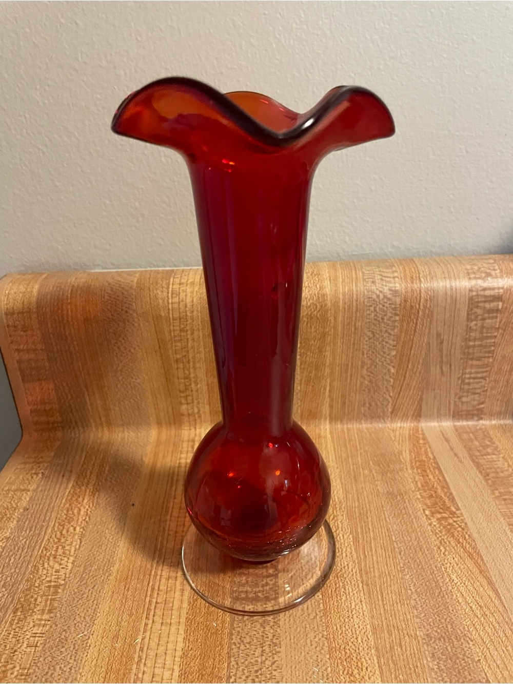Ruby Red Glass Ruffled Vase - Elegant Home Accent